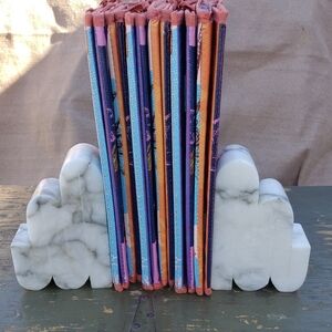 Vintage Solid Italian Marble Bookends Numbered